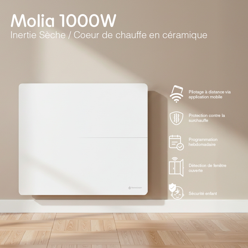 Radiador eléctrico conectado 1000W sistema de calefacción doble horizontal Blanco Molia