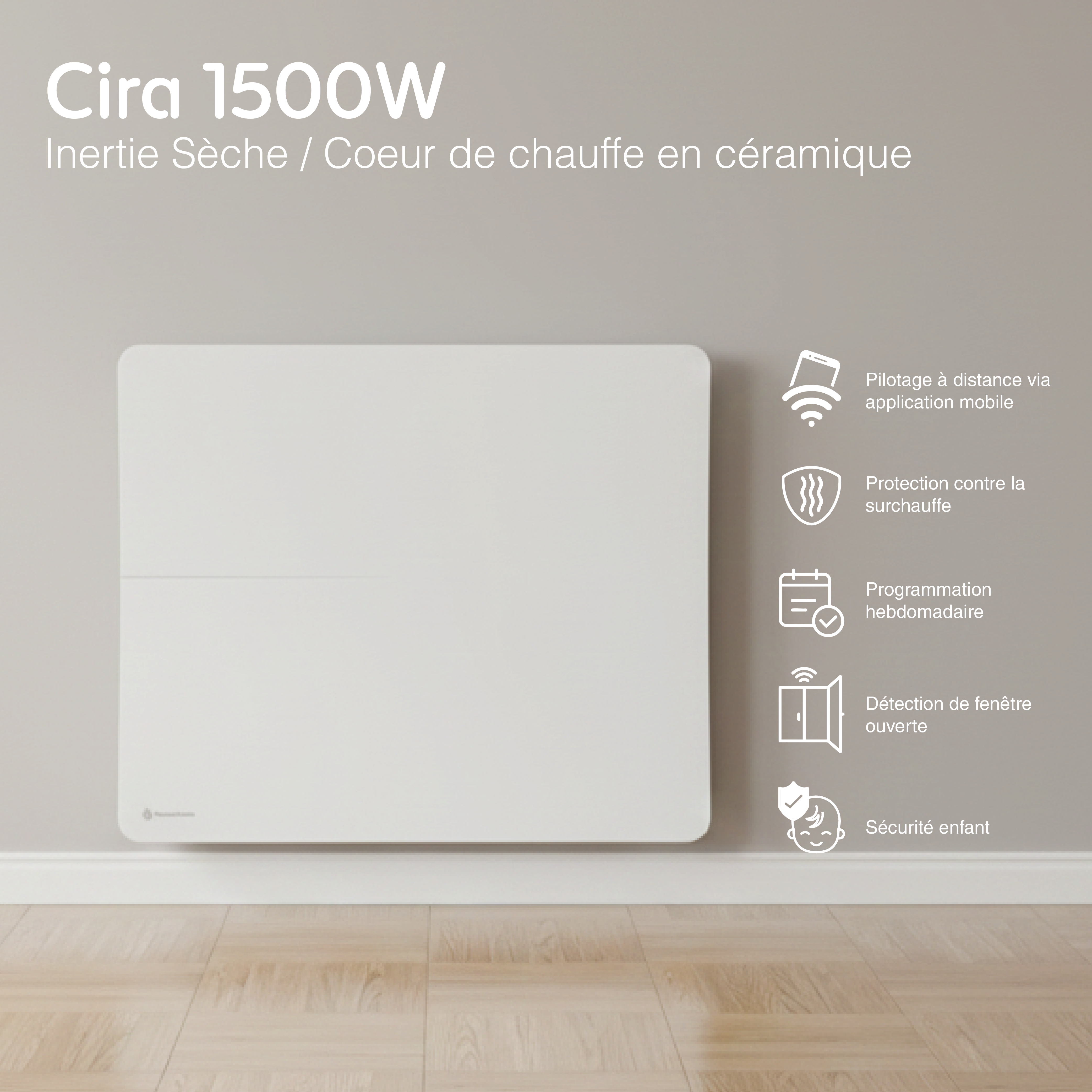 Radiador eléctrico conectado 1500W sistema de calefacción doble horizontal Blanco Cira
