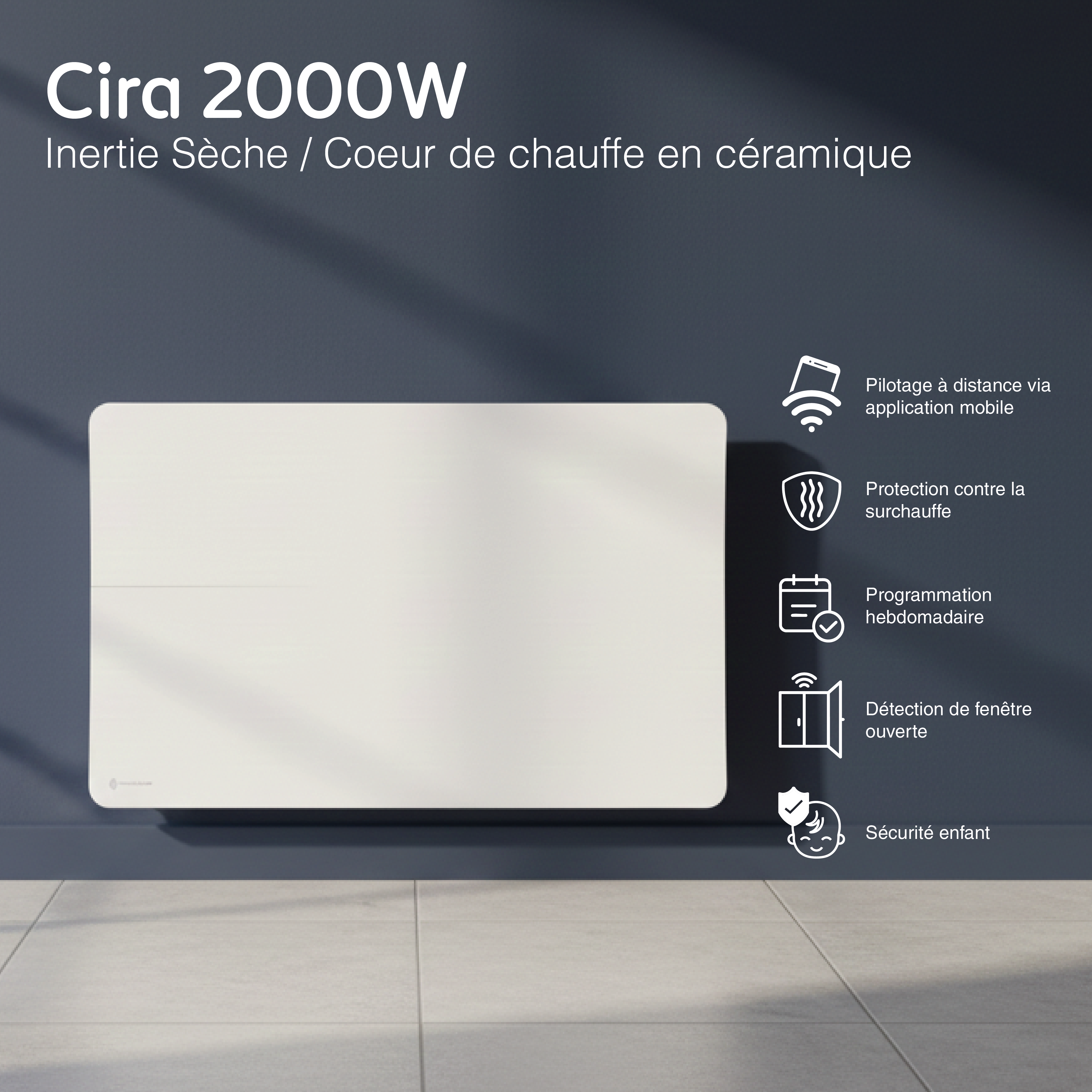 Radiador eléctrico conectado 2000W sistema de calefacción doble horizontal Blanco Cira