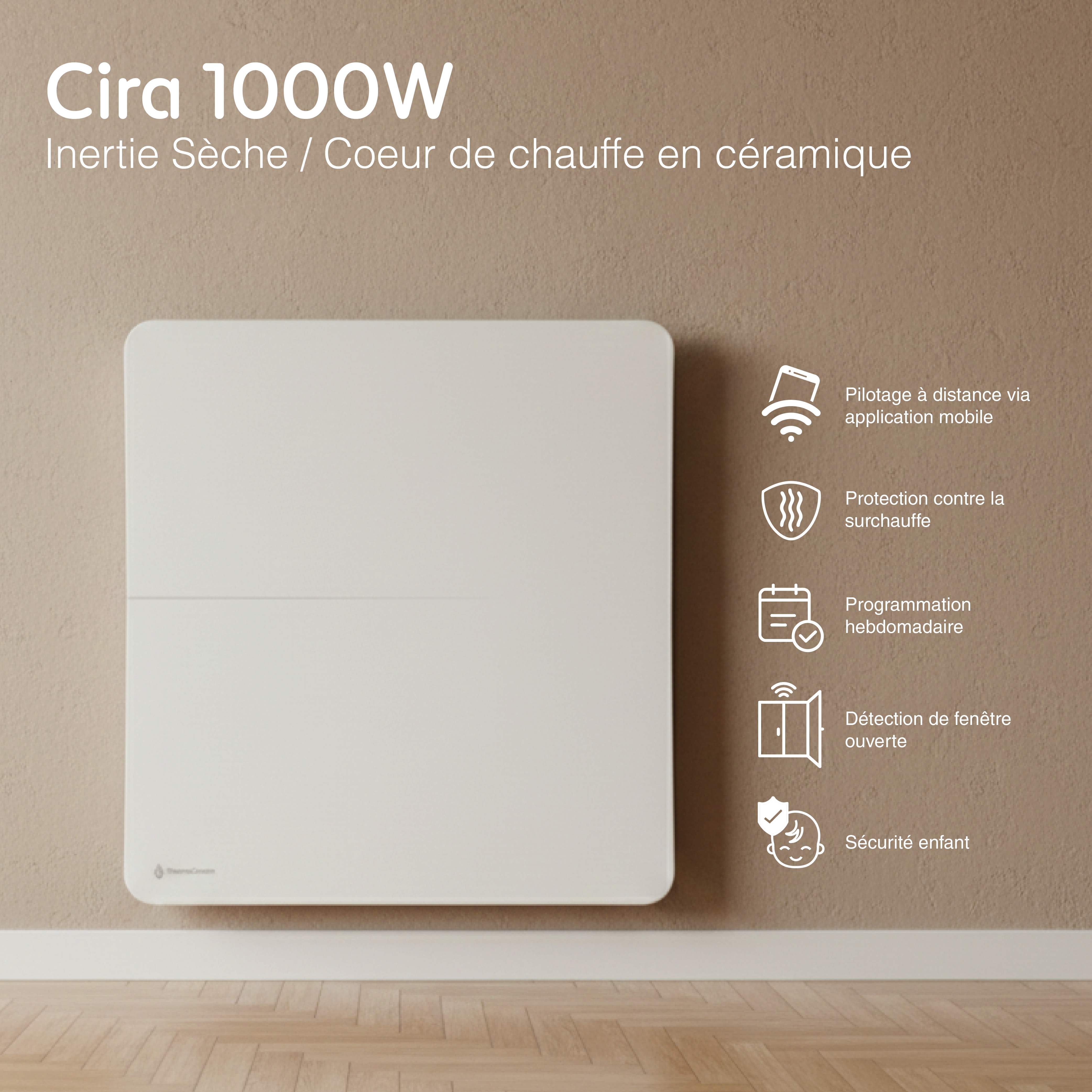 Radiador eléctrico conectado 1000W sistema de calefacción doble horizontal Blanco Cira