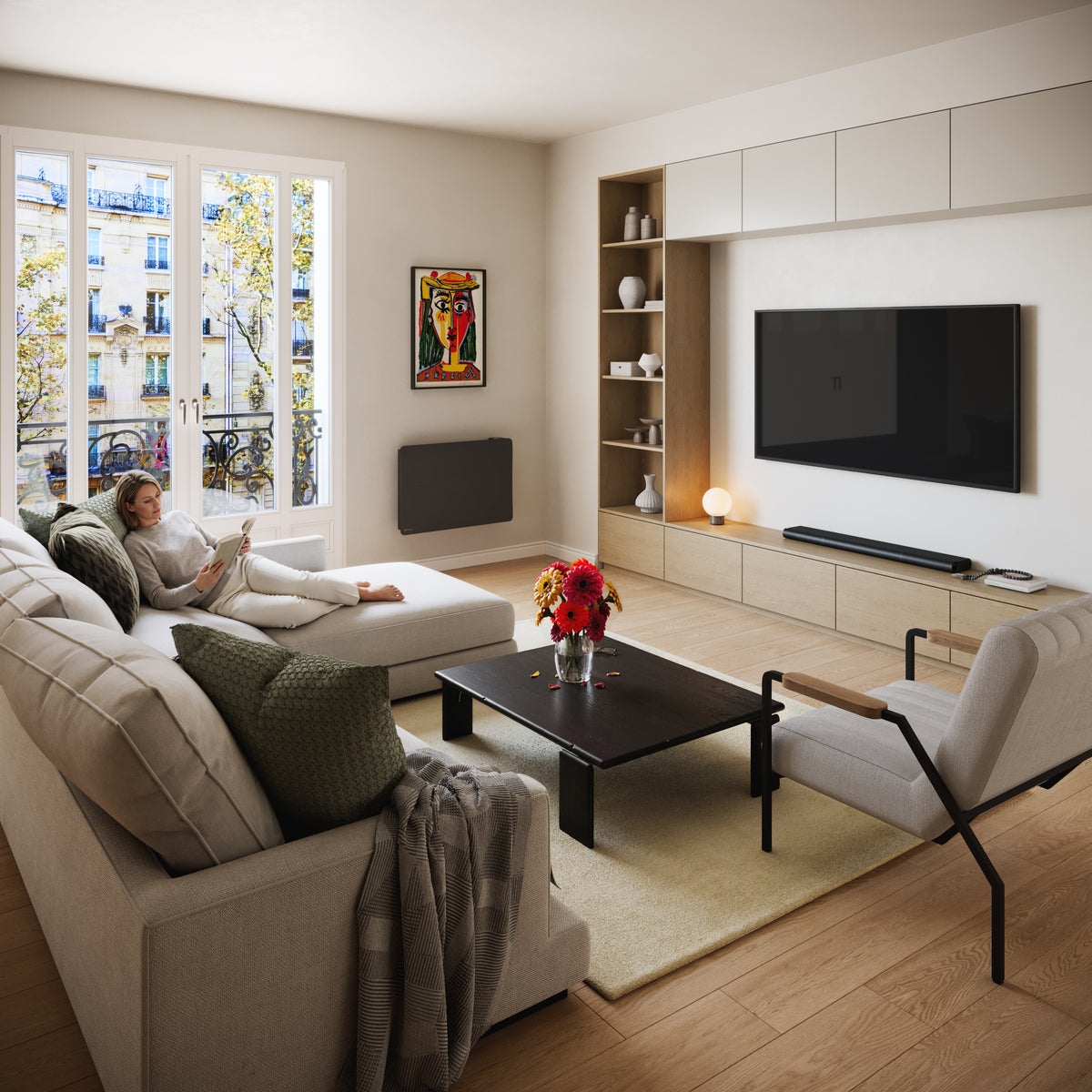 Radiateur Cira 2000 W noir — mise en situation dans le salon