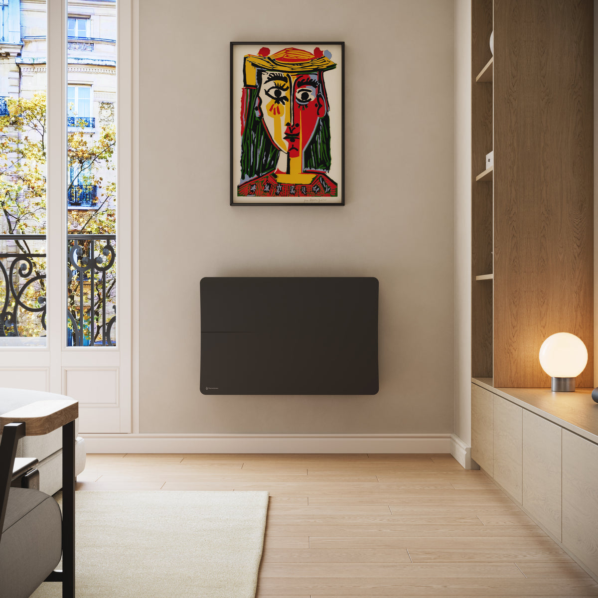 Radiateur Cira 2000 W noir — vue de face en intérieur