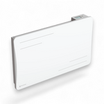 Radiador Alice de 1500 W blanco, vista de tres cuartos sobre fondo blanco, con su pantalla digital