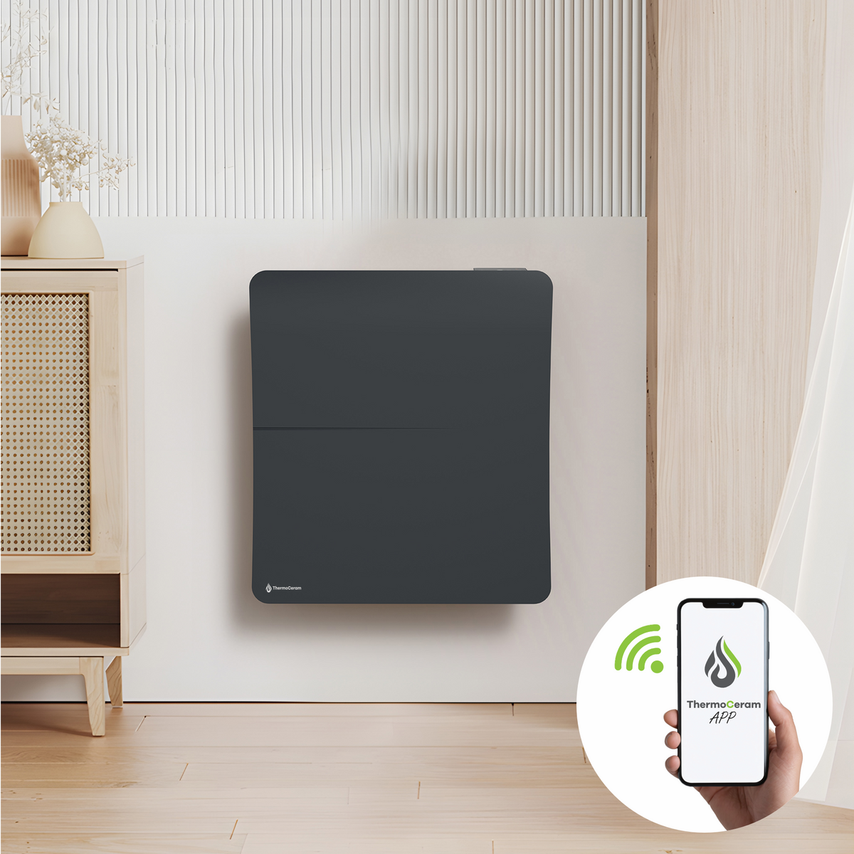Radiador eléctrico conectado 1000W doble sistema de calefacción horizontal Negro Cira