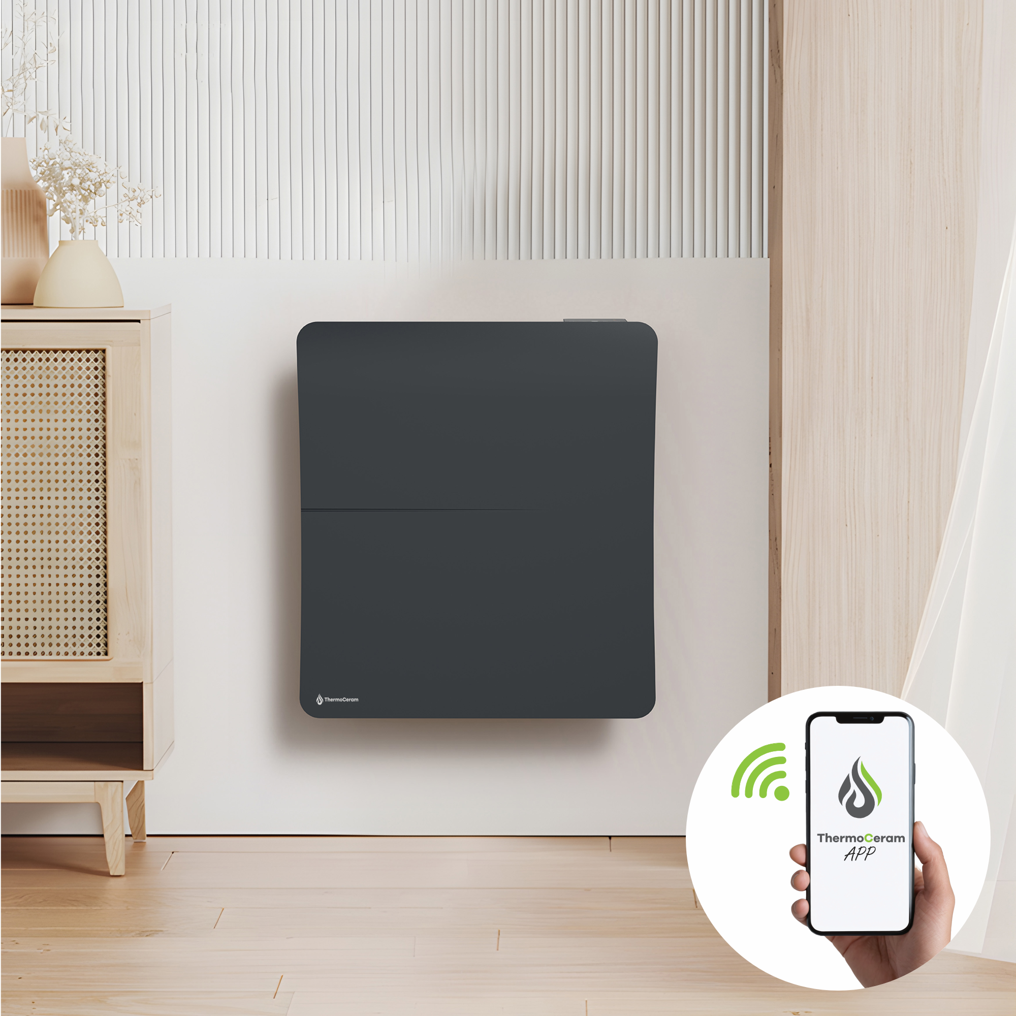 Radiador eléctrico conectado 1000W sistema de calefacción doble horizontal Negro Cira