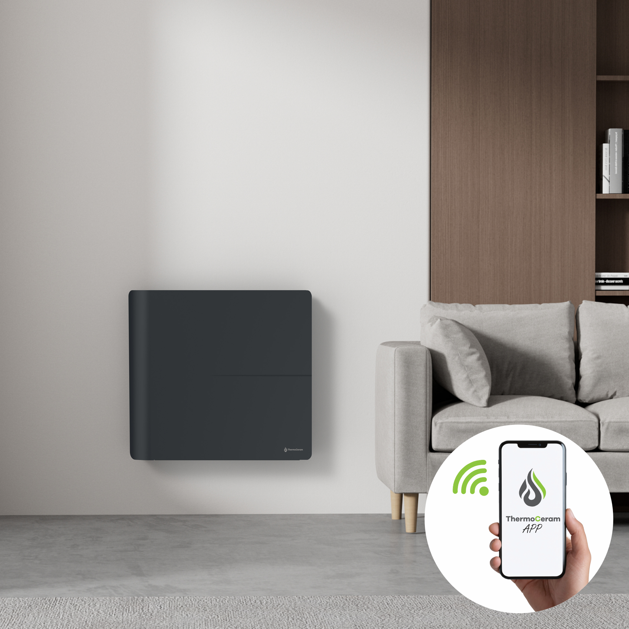 Radiador eléctrico conectado 1000W sistema de calefacción doble horizontal Negro Molia