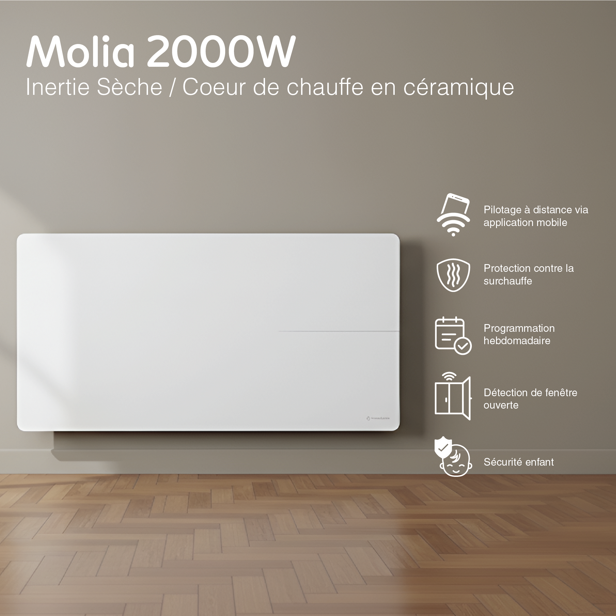 Radiador eléctrico conectado 2000W sistema de calefacción doble horizontal Blanco Molia