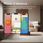Aplicación ThermoCeram en un smartphone: control remoto del radiador, ajuste de temperatura y programación semanal