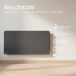 Radiador eléctrico conectado 2000W de inercia seca cerámica horizontal Negro Alice - Thermoceram FR