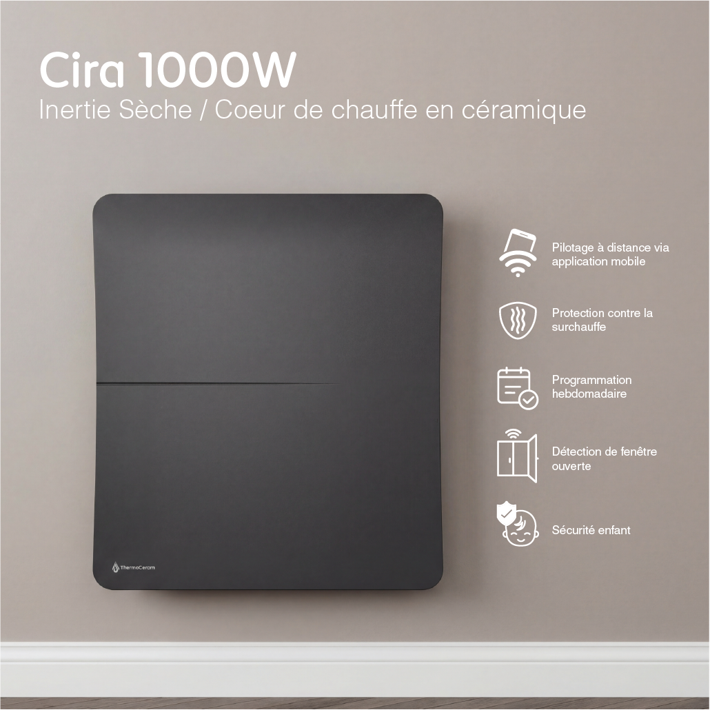 Radiador eléctrico conectado 1000W sistema de calefacción doble horizontal Negro Cira